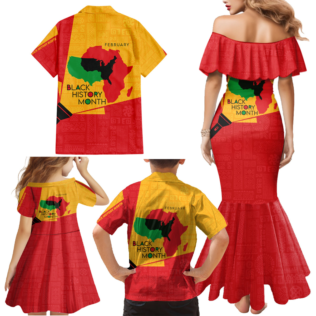 Black History Month Family Matching Mermaid Dress and Hawaiian Shirt African February - Wonder Print Shop