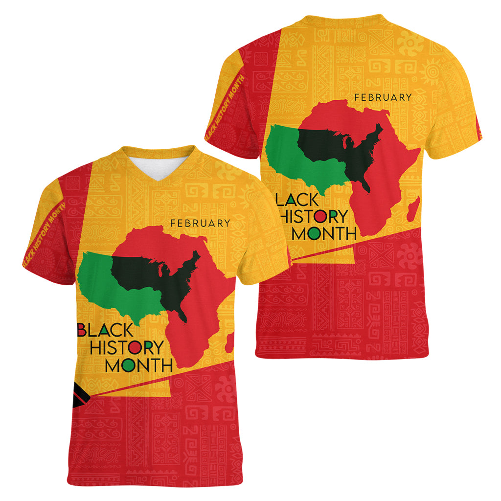 Black History Month Women V Neck T Shirt African February - Wonder Print Shop