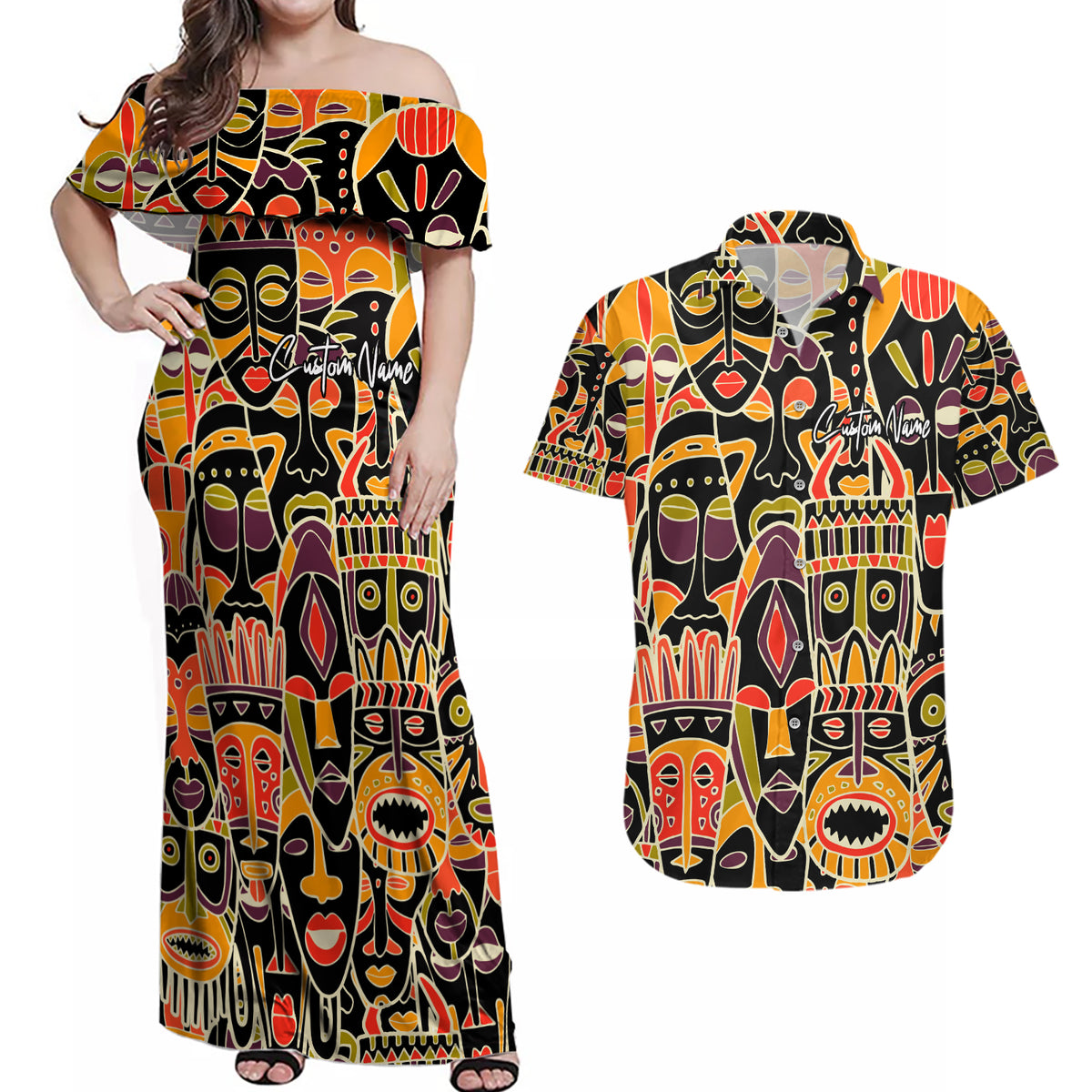 Personalized The Spirit Of Africa Couples Matching Off Shoulder Maxi Dress and Hawaiian Shirt - Wonder Print Shop