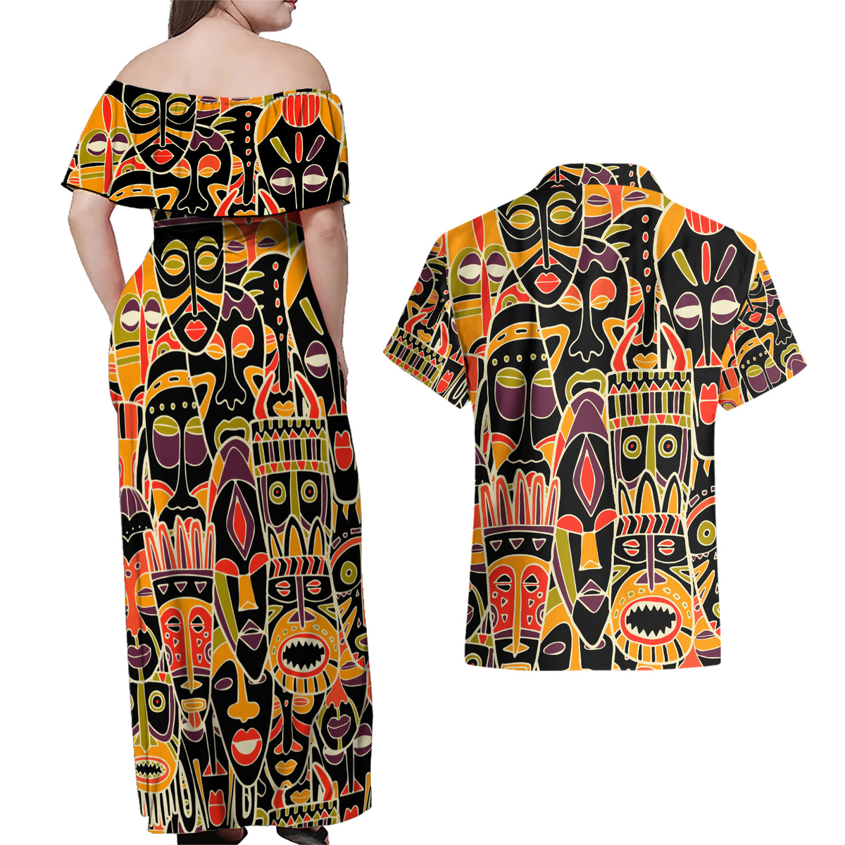 Personalized The Spirit Of Africa Couples Matching Off Shoulder Maxi Dress and Hawaiian Shirt - Wonder Print Shop