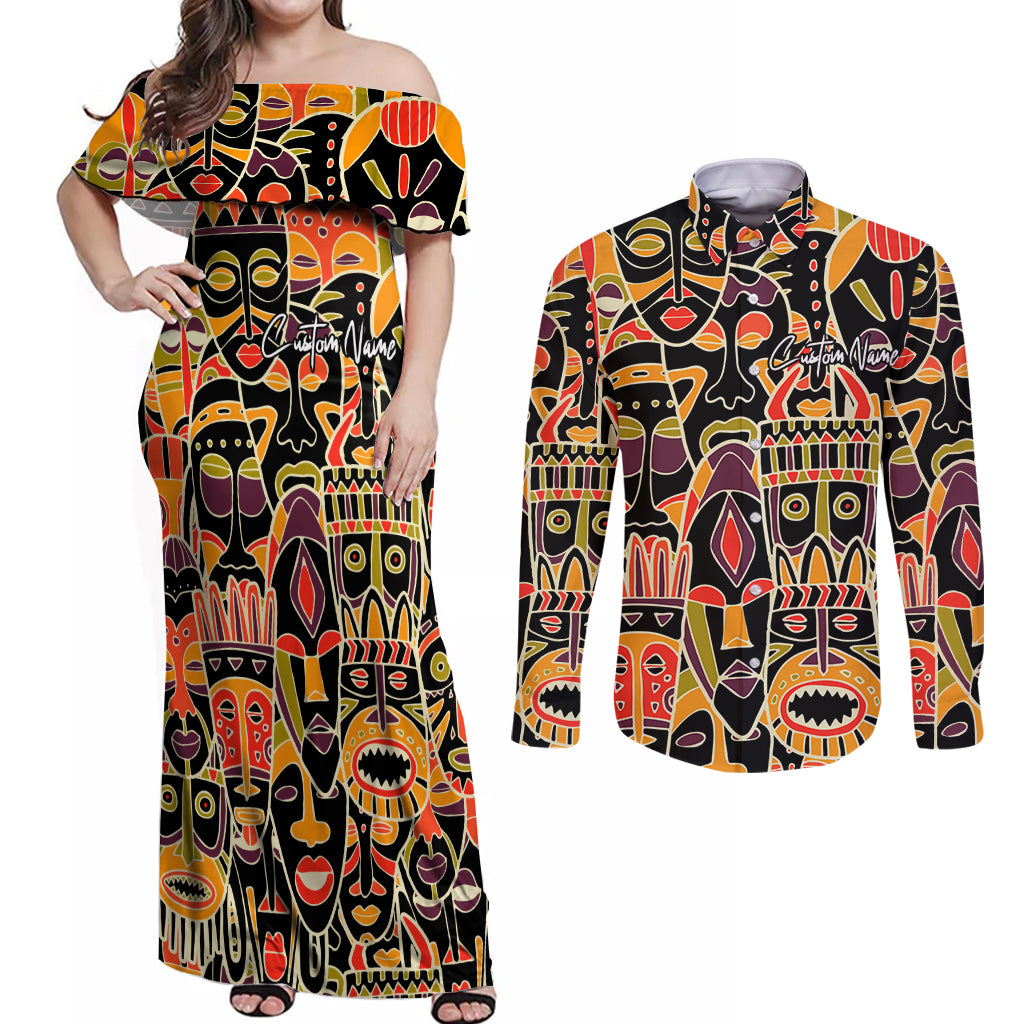 Personalized The Spirit Of Africa Couples Matching Off Shoulder Maxi Dress and Long Sleeve Button Shirt - Wonder Print Shop