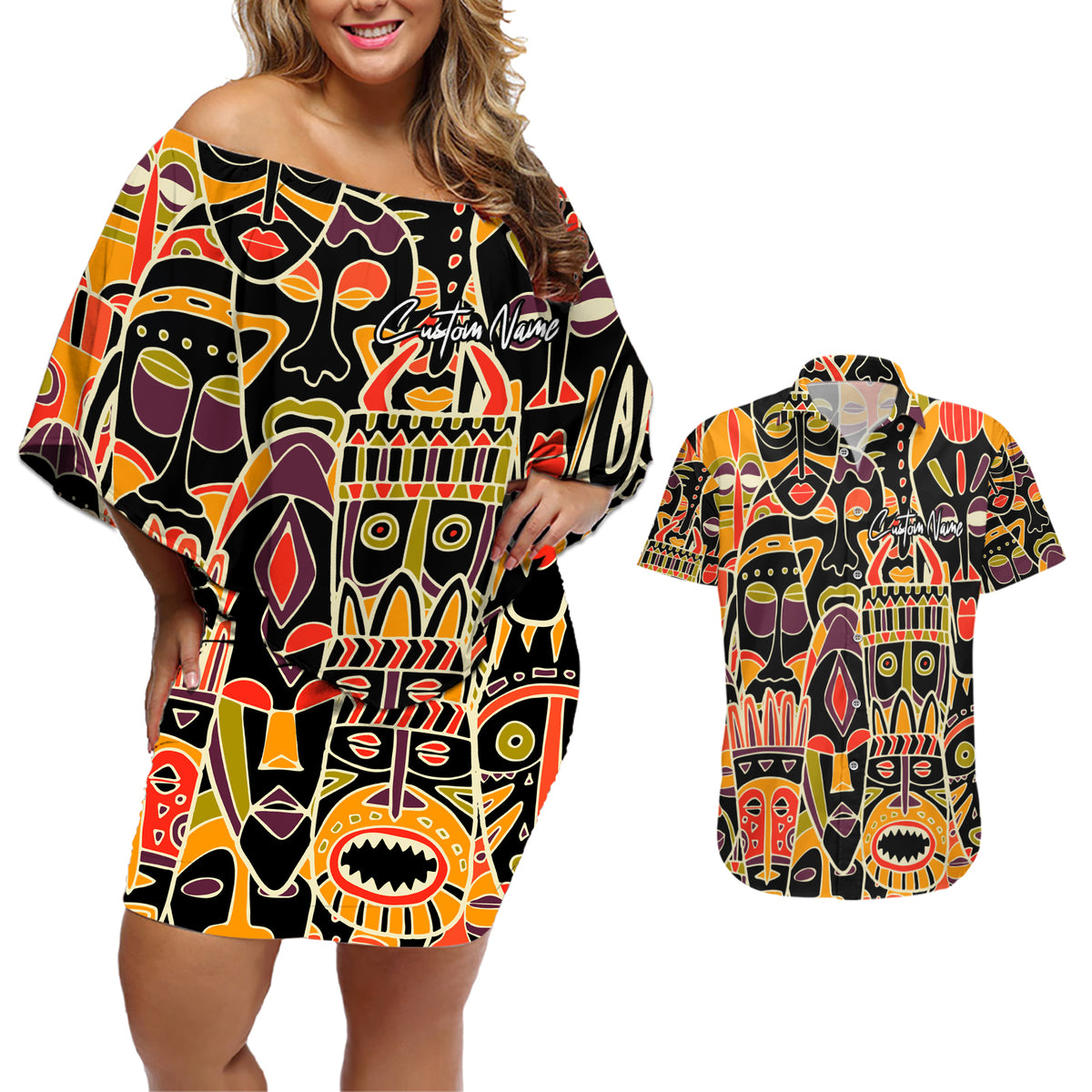Personalized The Spirit Of Africa Couples Matching Off Shoulder Short Dress and Hawaiian Shirt - Wonder Print Shop