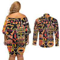 Personalized The Spirit Of Africa Couples Matching Off Shoulder Short Dress and Long Sleeve Button Shirt - Wonder Print Shop