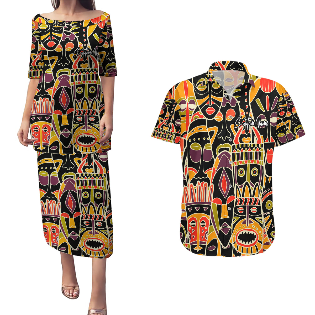 Personalized The Spirit Of Africa Couples Matching Puletasi and Hawaiian Shirt - Wonder Print Shop