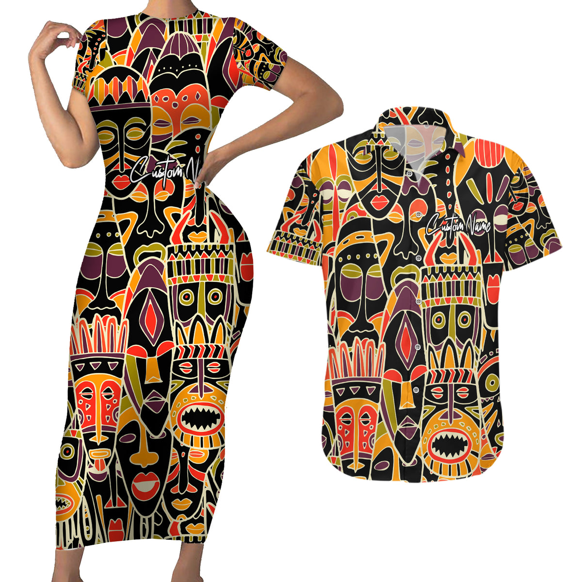 Personalized The Spirit Of Africa Couples Matching Short Sleeve Bodycon Dress and Hawaiian Shirt - Wonder Print Shop