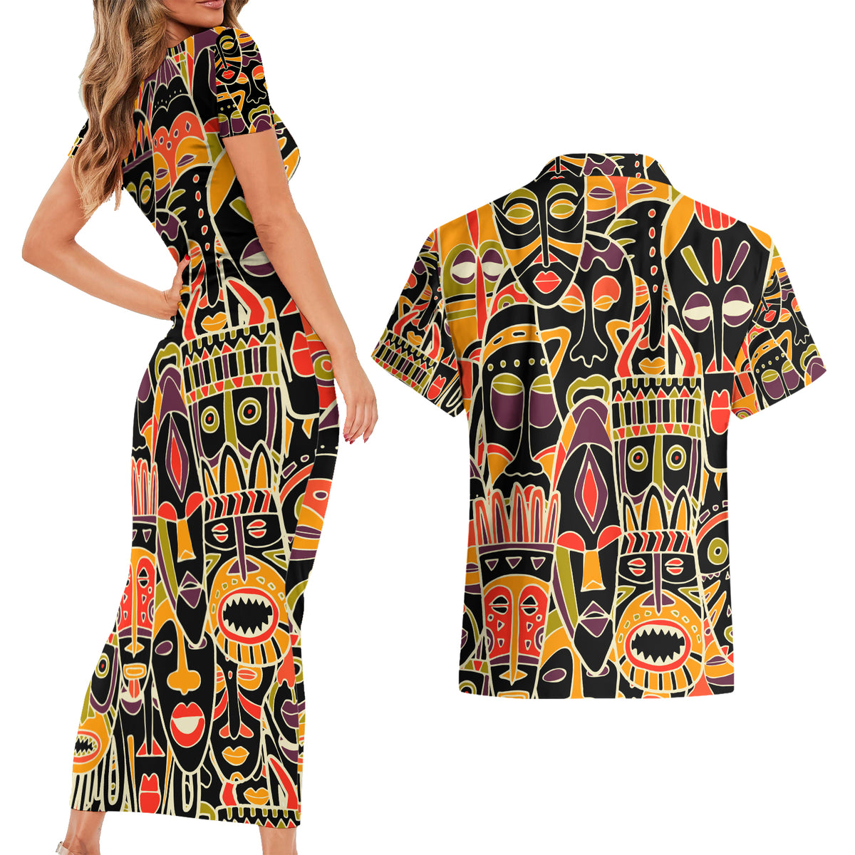 Personalized The Spirit Of Africa Couples Matching Short Sleeve Bodycon Dress and Hawaiian Shirt - Wonder Print Shop