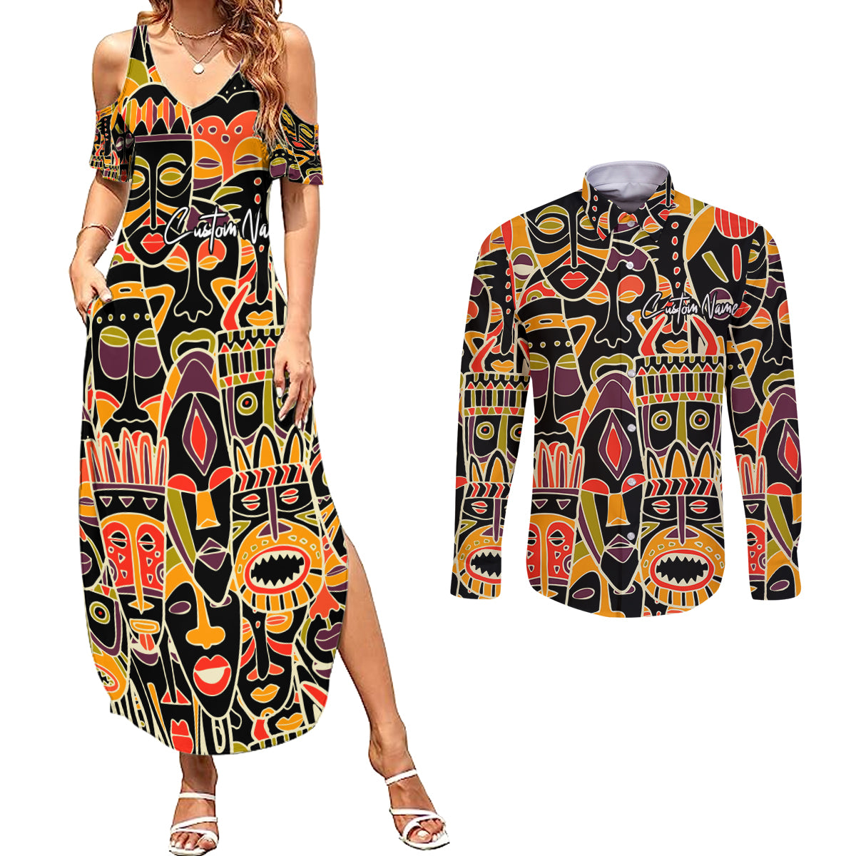 Personalized The Spirit Of Africa Couples Matching Summer Maxi Dress and Long Sleeve Button Shirt - Wonder Print Shop