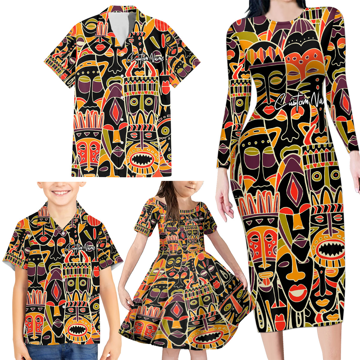 Personalized The Spirit Of Africa Family Matching Long Sleeve Bodycon Dress and Hawaiian Shirt - Wonder Print Shop