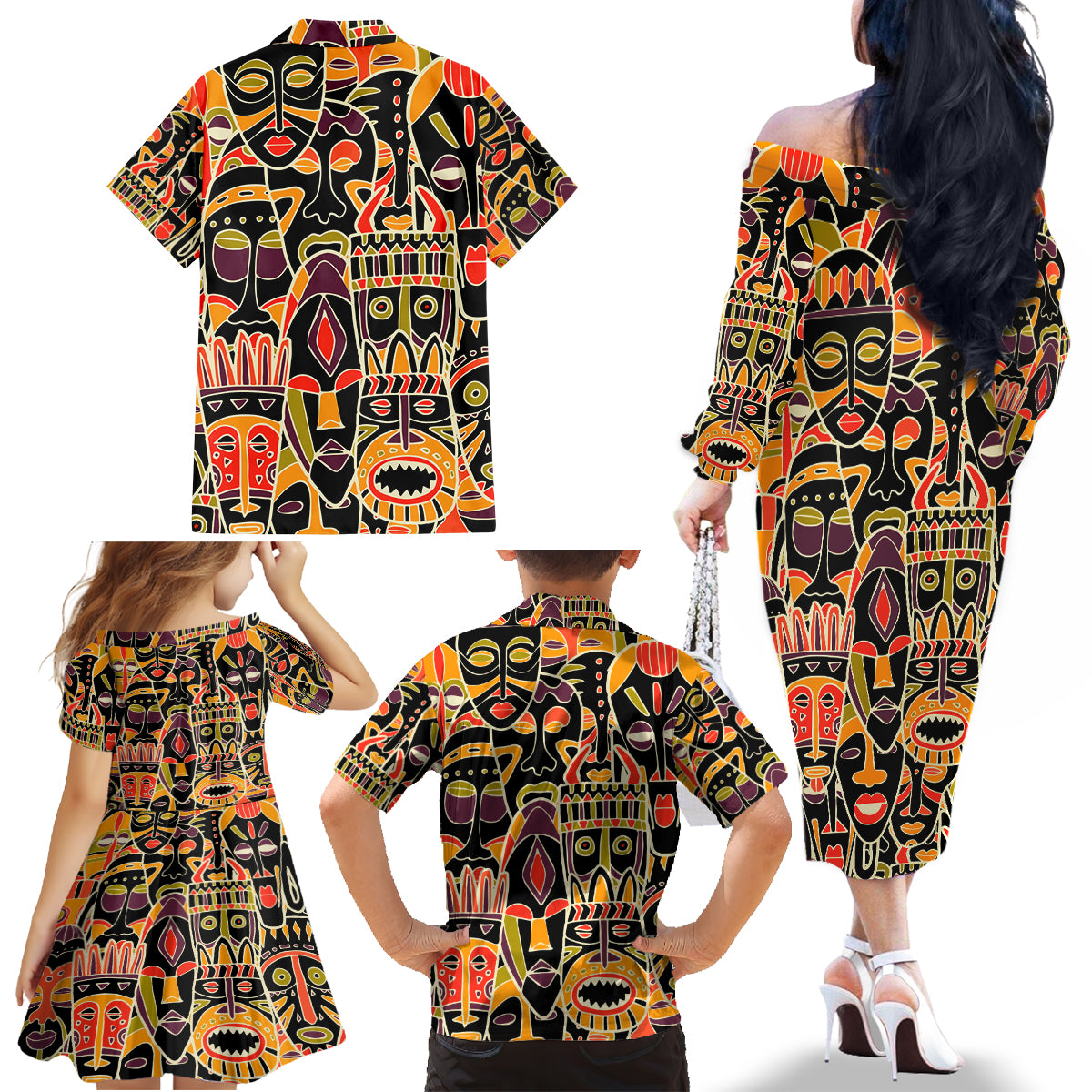 Personalized The Spirit Of Africa Family Matching Off Shoulder Long Sleeve Dress and Hawaiian Shirt - Wonder Print Shop