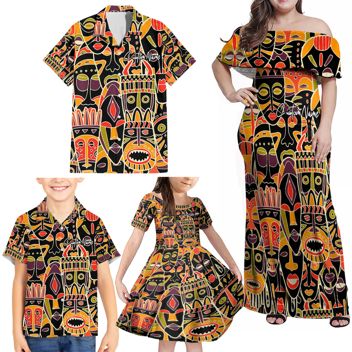 Personalized The Spirit Of Africa Family Matching Off Shoulder Maxi Dress and Hawaiian Shirt - Wonder Print Shop