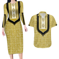 Personalized African Mudcloth Dashiki Couples Matching Long Sleeve Bodycon Dress and Hawaiian Shirt - Wonder Print Shop