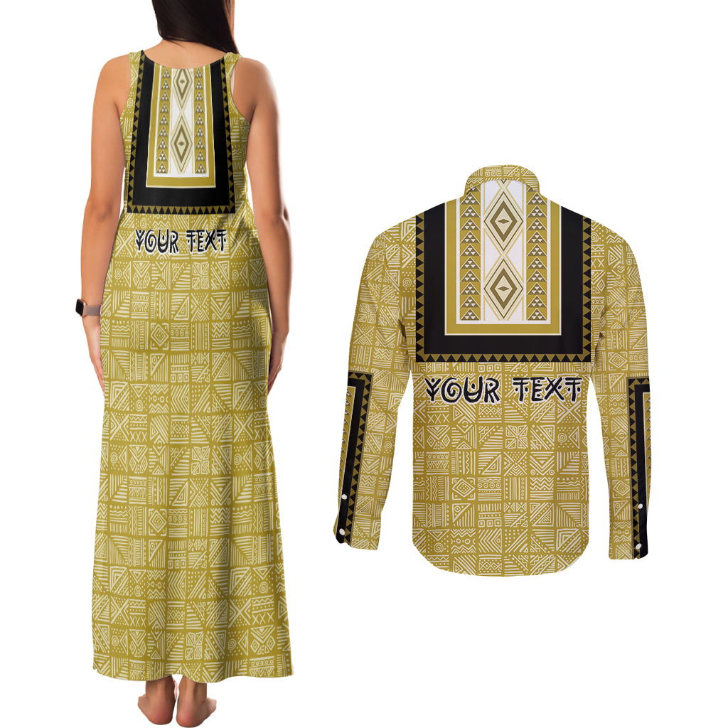 Personalized African Mudcloth Dashiki Couples Matching Tank Maxi Dress and Long Sleeve Button Shirt - Wonder Print Shop