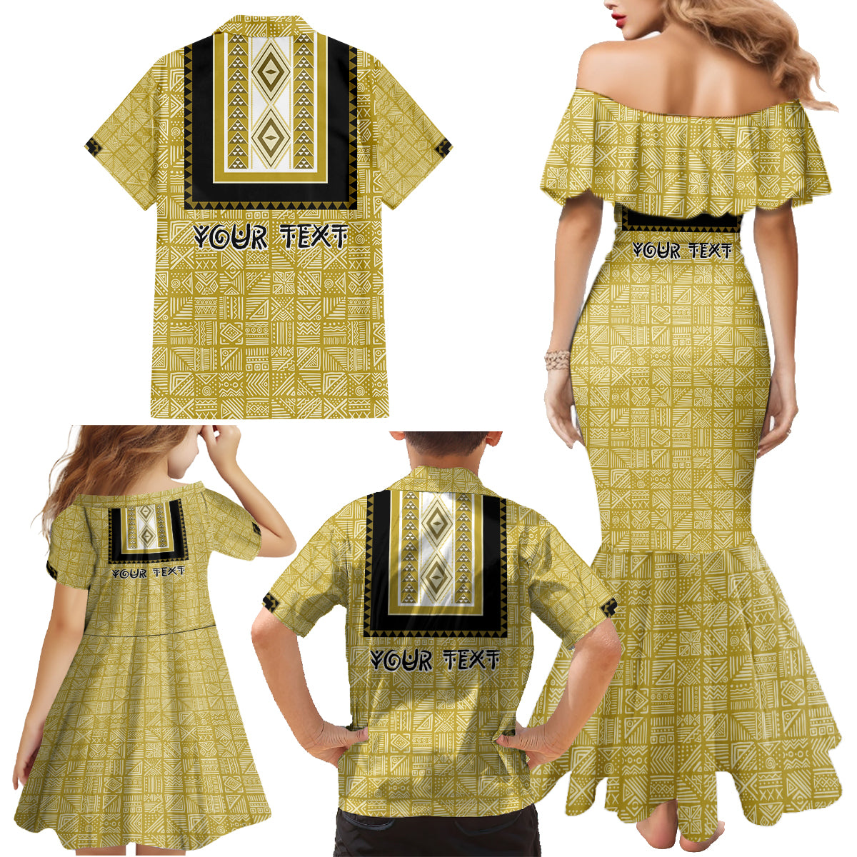 Personalized African Mudcloth Dashiki Family Matching Mermaid Dress and Hawaiian Shirt - Wonder Print Shop