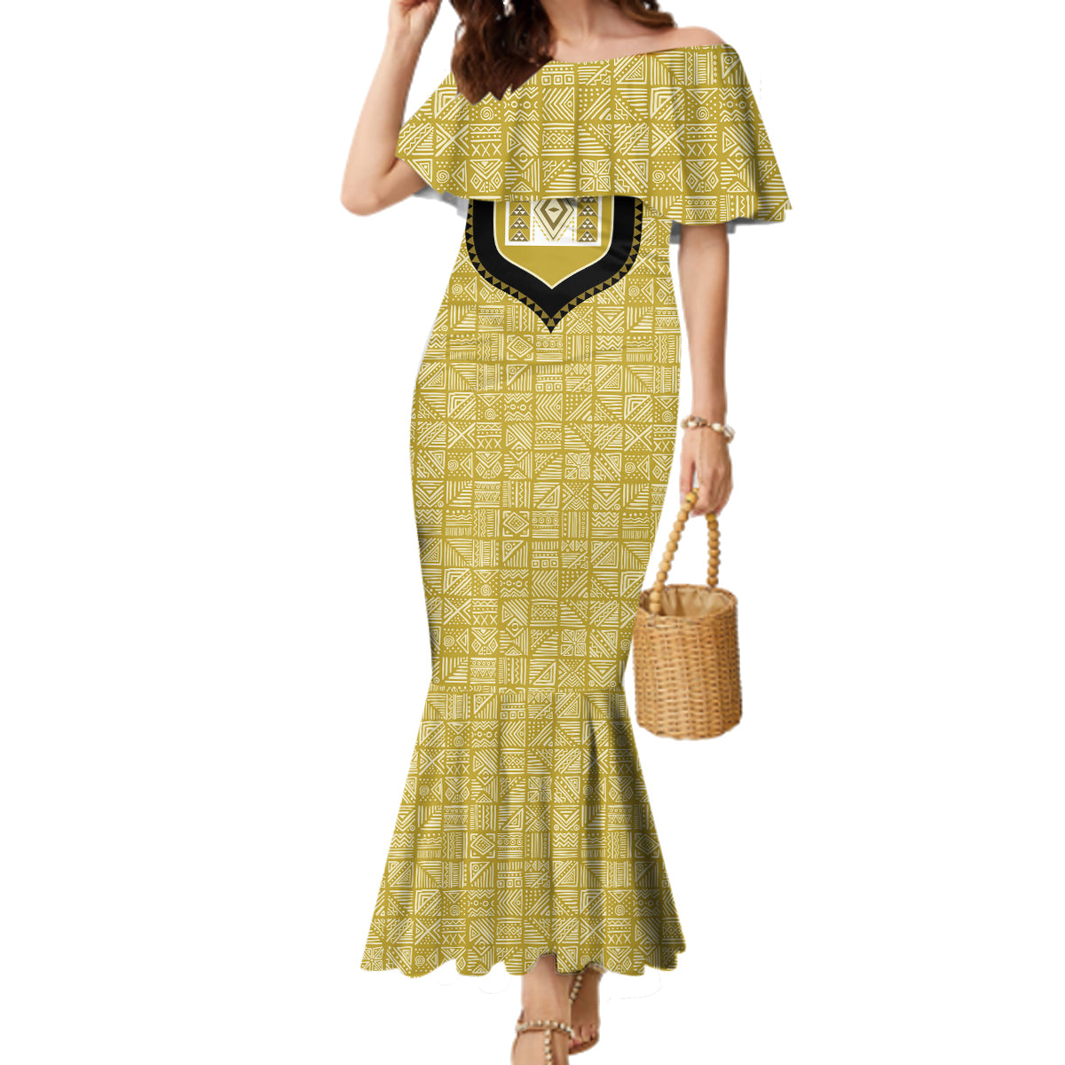 Personalized African Mudcloth Dashiki Family Matching Mermaid Dress and Hawaiian Shirt - Wonder Print Shop