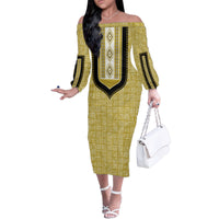 Personalized African Mudcloth Dashiki Family Matching Off Shoulder Long Sleeve Dress and Hawaiian Shirt - Wonder Print Shop