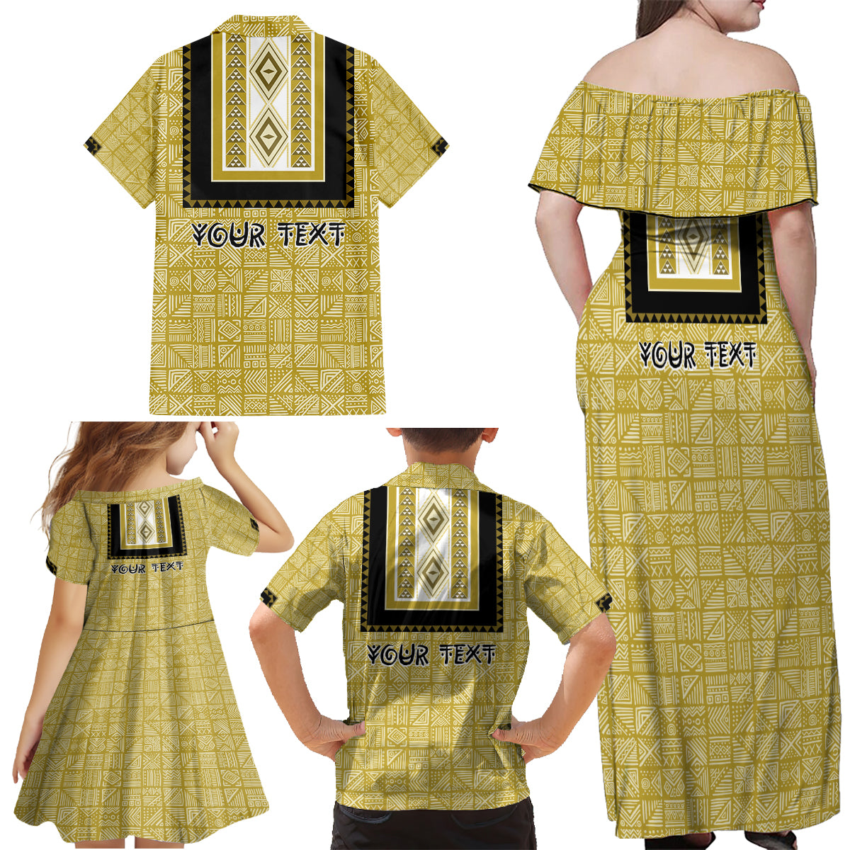 Personalized African Mudcloth Dashiki Family Matching Off Shoulder Maxi Dress and Hawaiian Shirt - Wonder Print Shop