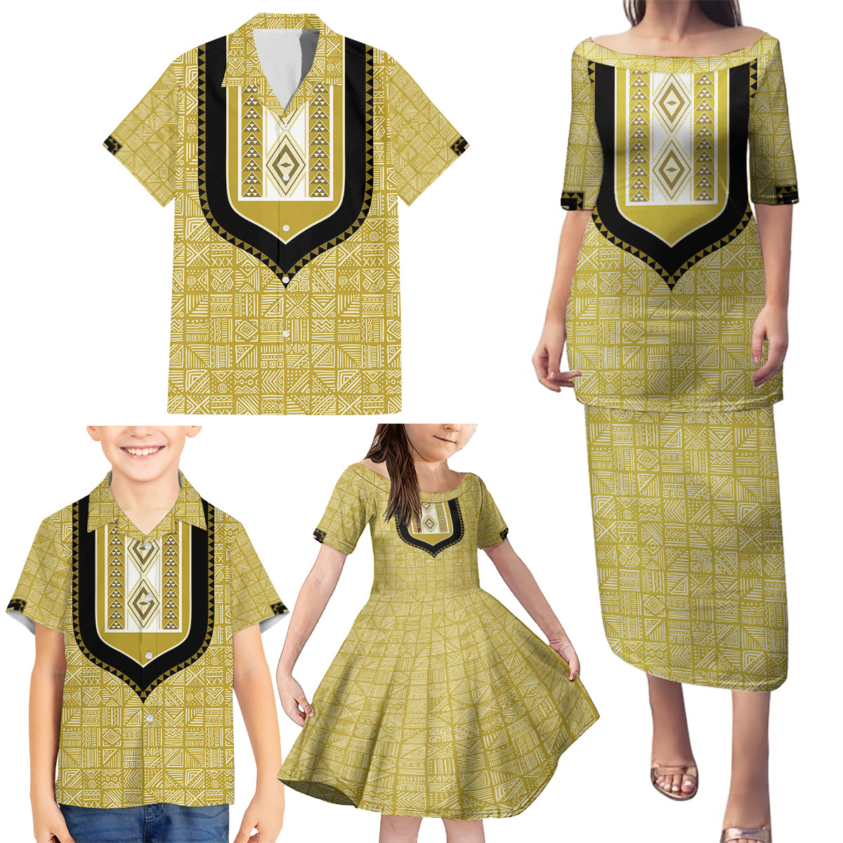 Personalized African Mudcloth Dashiki Family Matching Puletasi and Hawaiian Shirt - Wonder Print Shop