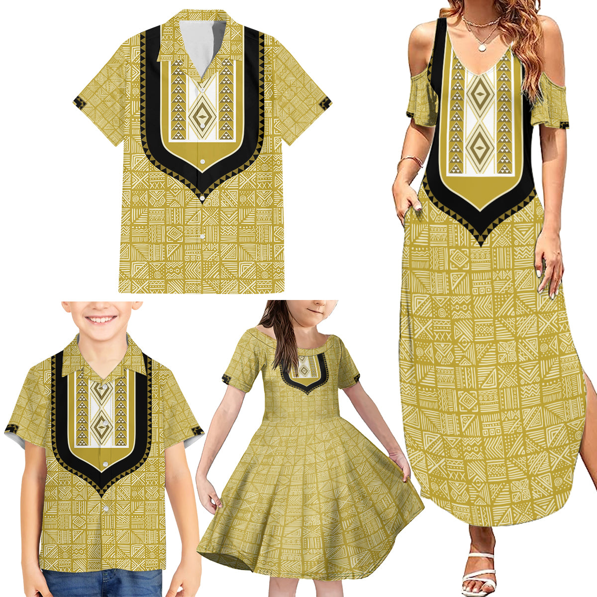 Personalized African Mudcloth Dashiki Family Matching Summer Maxi Dress and Hawaiian Shirt - Wonder Print Shop
