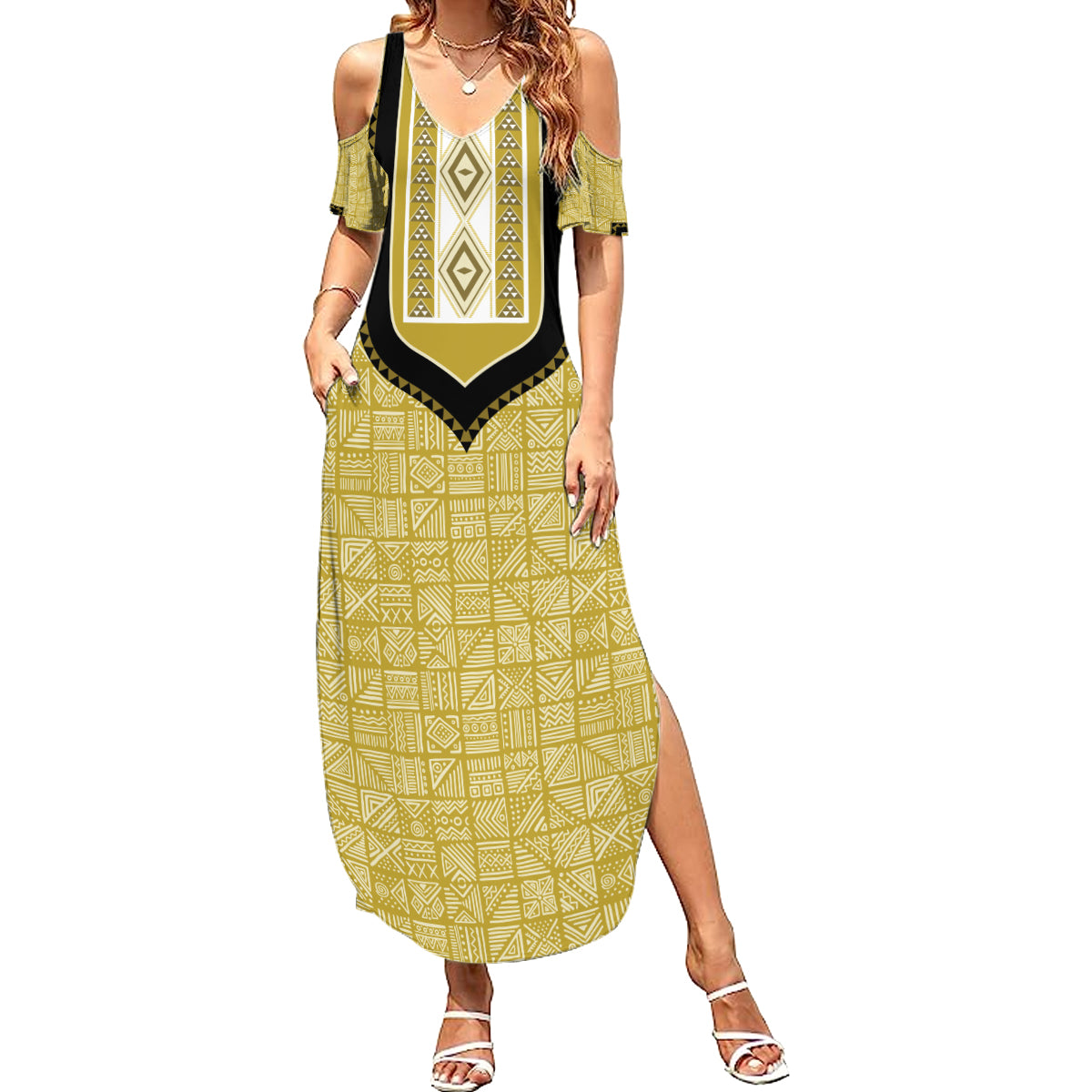 Personalized African Mudcloth Dashiki Family Matching Summer Maxi Dress and Hawaiian Shirt - Wonder Print Shop