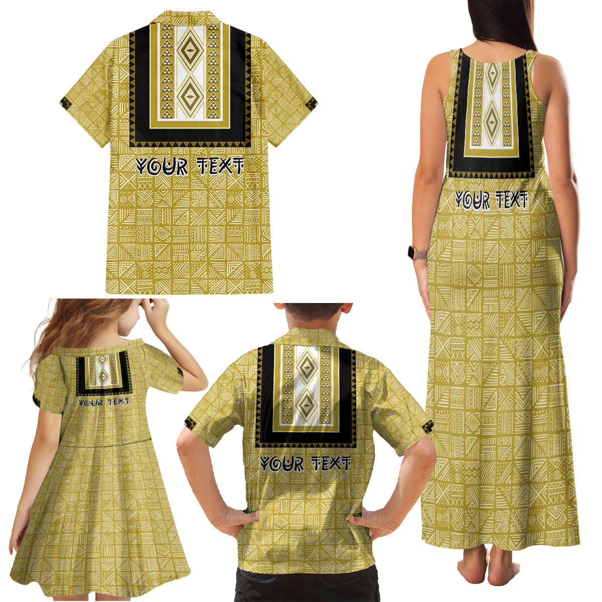 Personalized African Mudcloth Dashiki Family Matching Tank Maxi Dress and Hawaiian Shirt - Wonder Print Shop