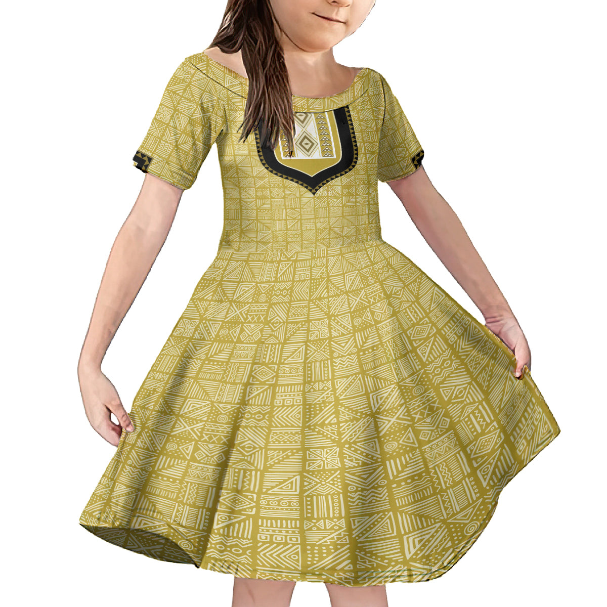 Personalized African Mudcloth Dashiki Kid Short Sleeve Dress - Wonder Print Shop