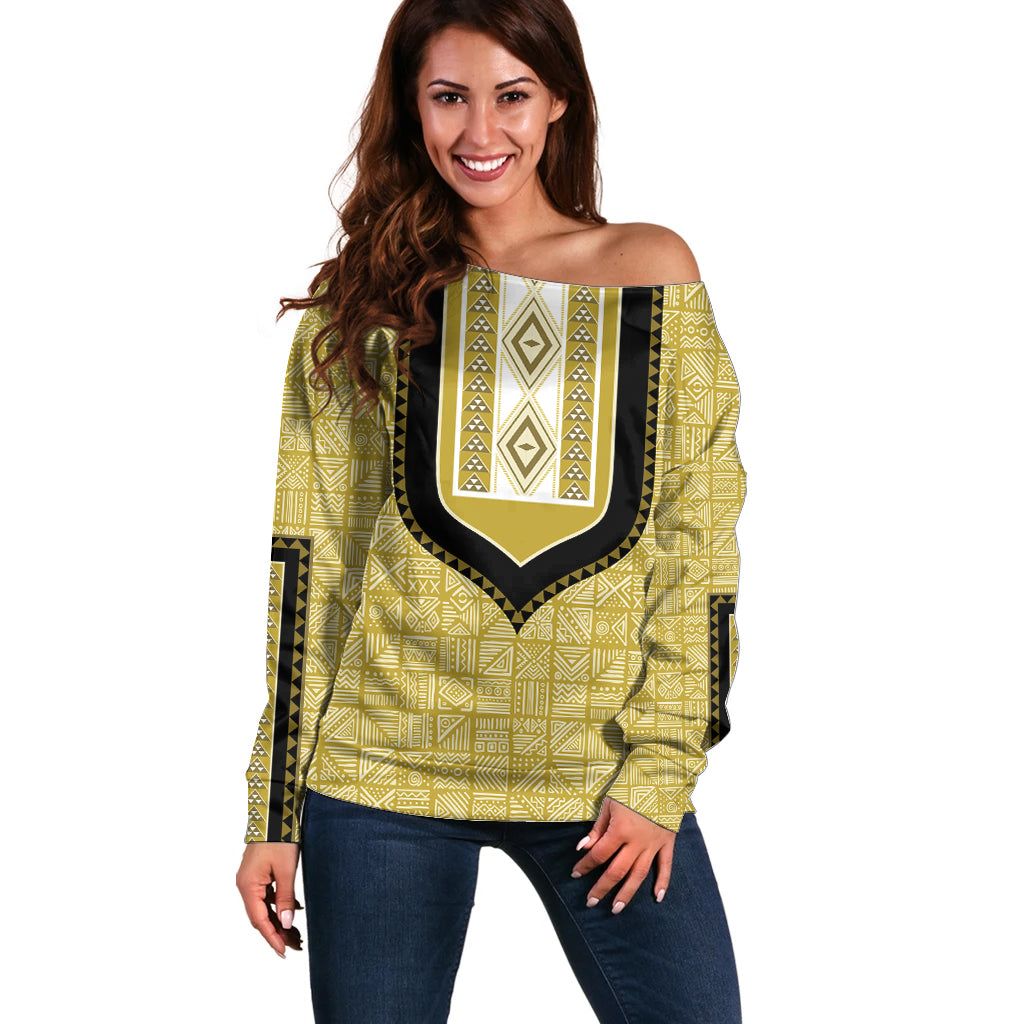 Personalized African Mudcloth Dashiki Off Shoulder Sweater - Wonder Print Shop