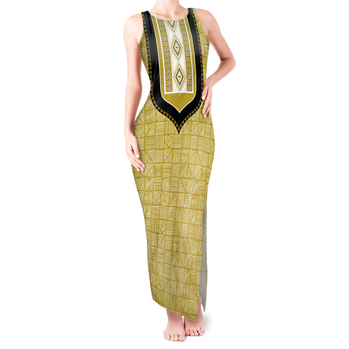 Personalized African Mudcloth Dashiki Tank Maxi Dress - Wonder Print Shop