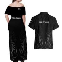 New Zealand Couples Matching Off Shoulder Maxi Dress and Hawaiian Shirt Rugby 2023 Champions Black - Wonder Print Shop