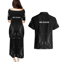 New Zealand Couples Matching Puletasi Dress and Hawaiian Shirt Rugby 2023 Champions Black - Wonder Print Shop