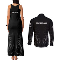 New Zealand Couples Matching Tank Maxi Dress and Long Sleeve Button Shirt Rugby 2023 Champions Black - Wonder Print Shop
