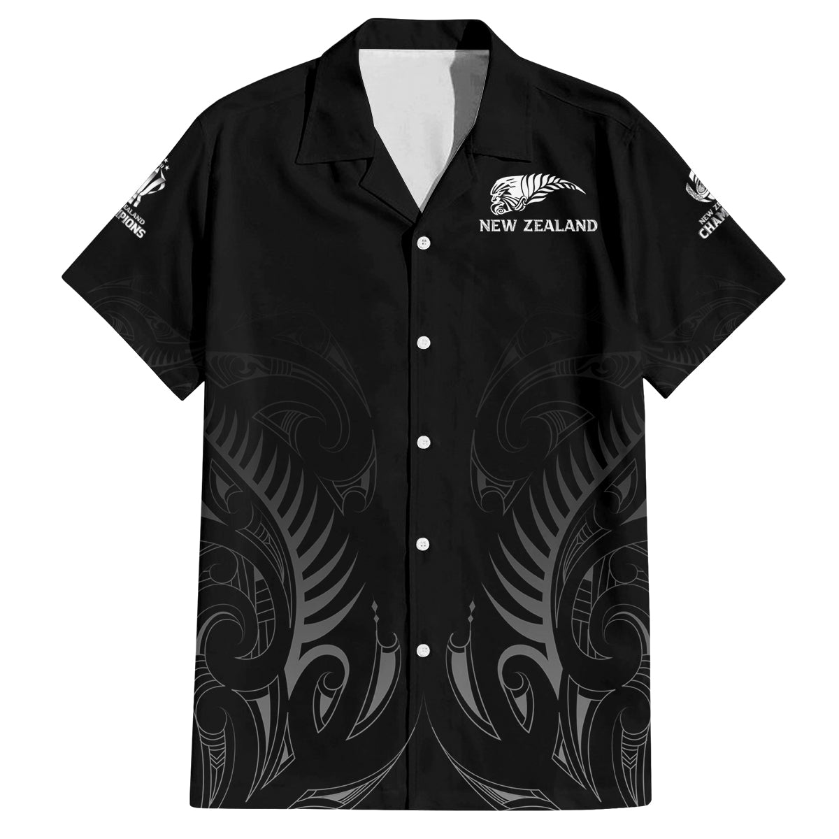 New Zealand Family Matching Off Shoulder Maxi Dress and Hawaiian Shirt Rugby 2023 Champions Black - Wonder Print Shop