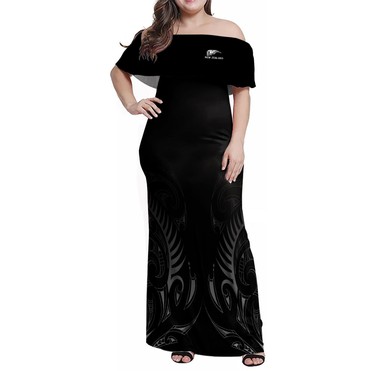 New Zealand Family Matching Off Shoulder Maxi Dress and Hawaiian Shirt Rugby 2023 Champions Black - Wonder Print Shop