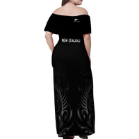 New Zealand Family Matching Off Shoulder Maxi Dress and Hawaiian Shirt Rugby 2023 Champions Black - Wonder Print Shop