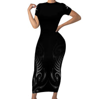 New Zealand Short Sleeve Bodycon Dress Rugby 2023 Champions Black - Wonder Print Shop