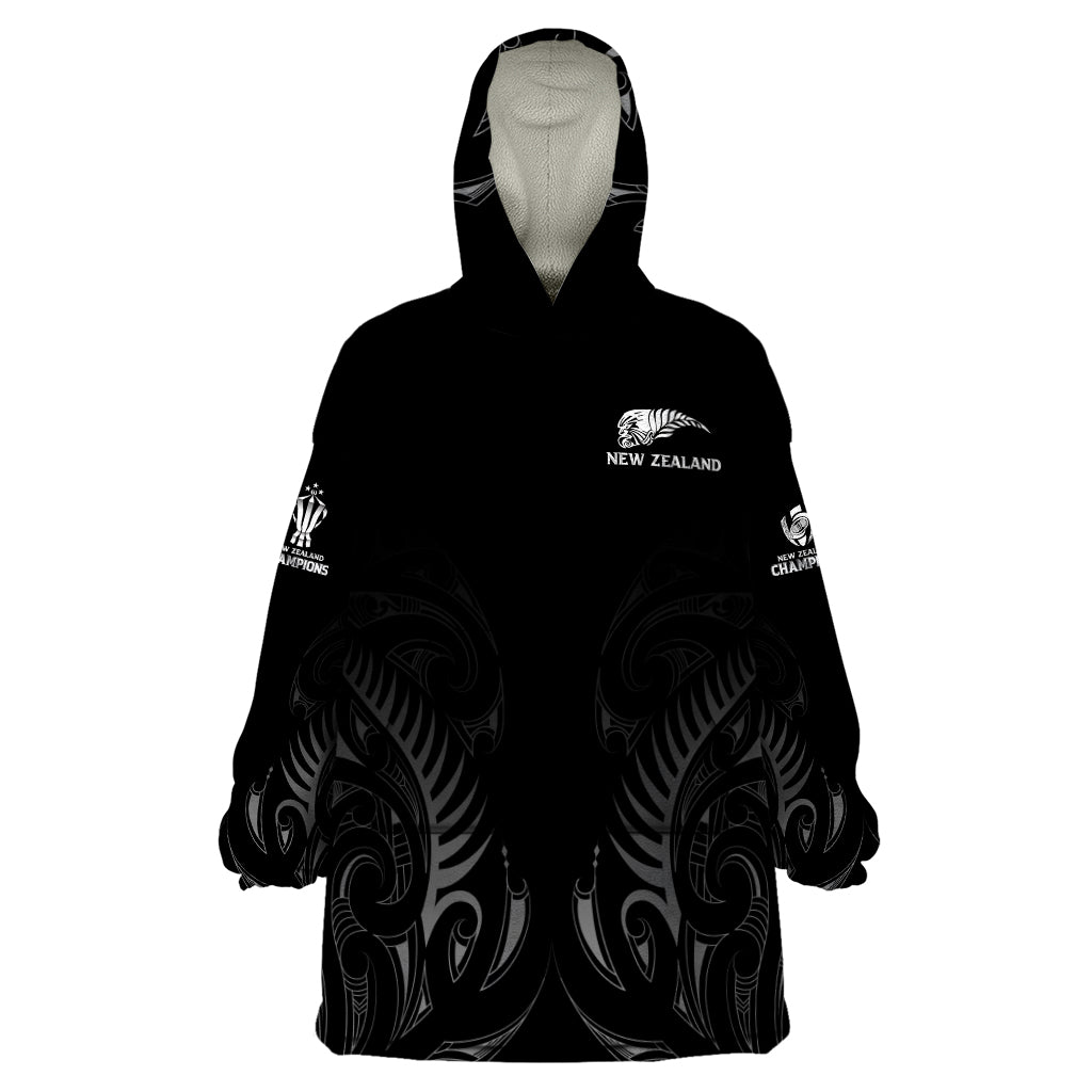New Zealand Wearable Blanket Hoodie Rugby 2023 Champions Black - Wonder Print Shop