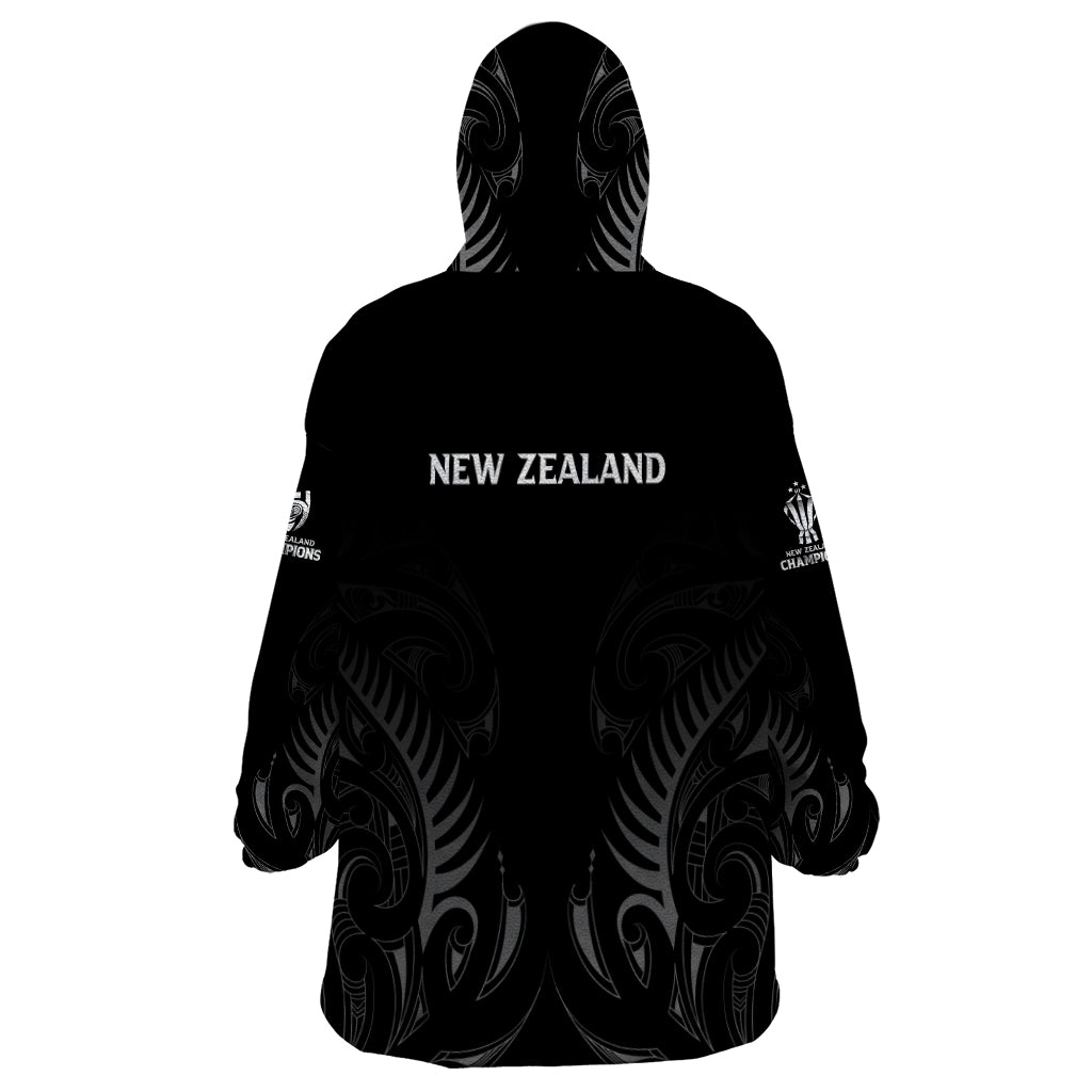 New Zealand Wearable Blanket Hoodie Rugby 2023 Champions Black - Wonder Print Shop