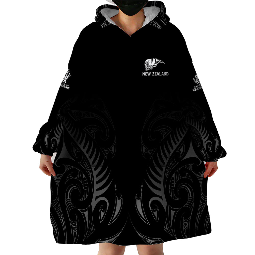 New Zealand Wearable Blanket Hoodie Rugby 2023 Champions Black - Wonder Print Shop