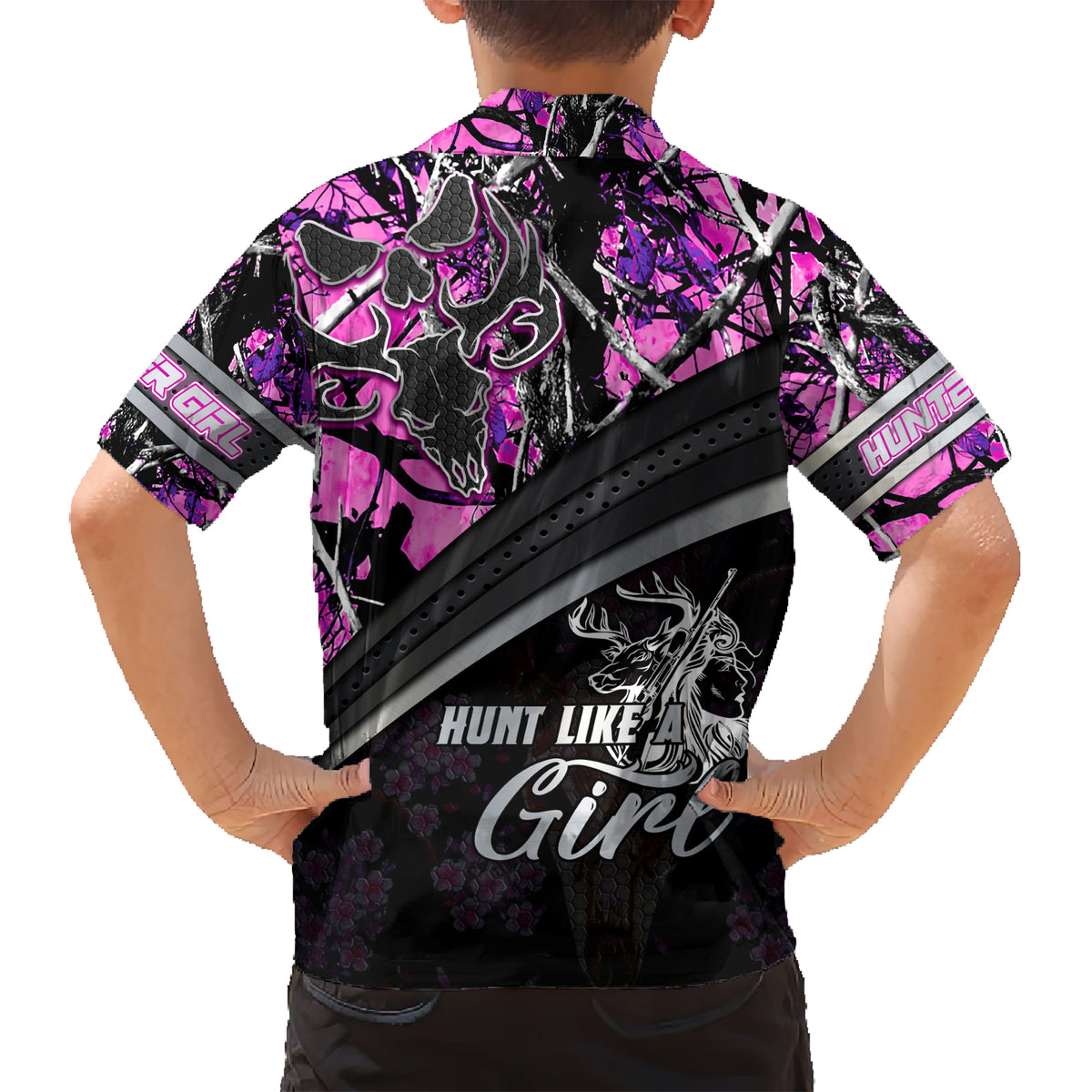 Hunt Like A Girl Kid Hawaiian Shirt Forest Purple - Wonder Print Shop