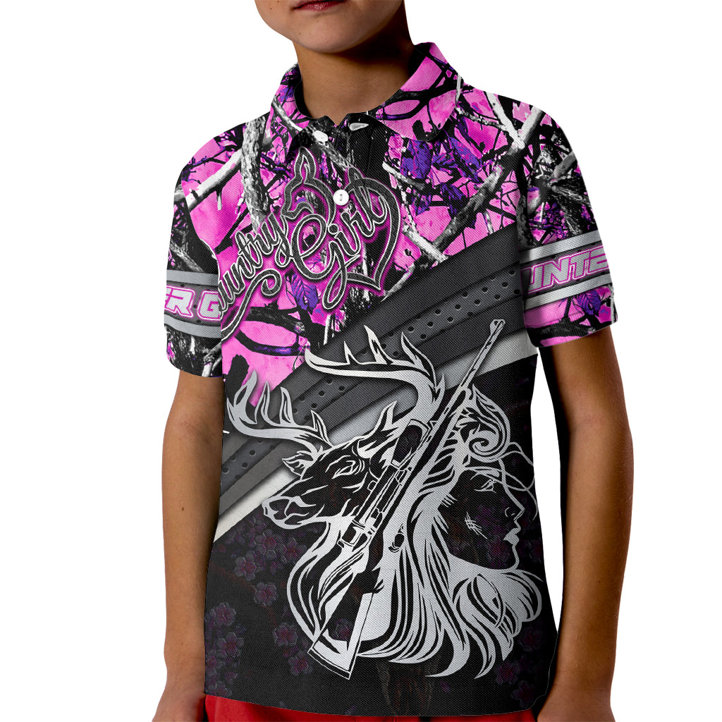 Hunt Like A Girl Kid Polo Shirt Forest Purple - Wonder Print Shop
