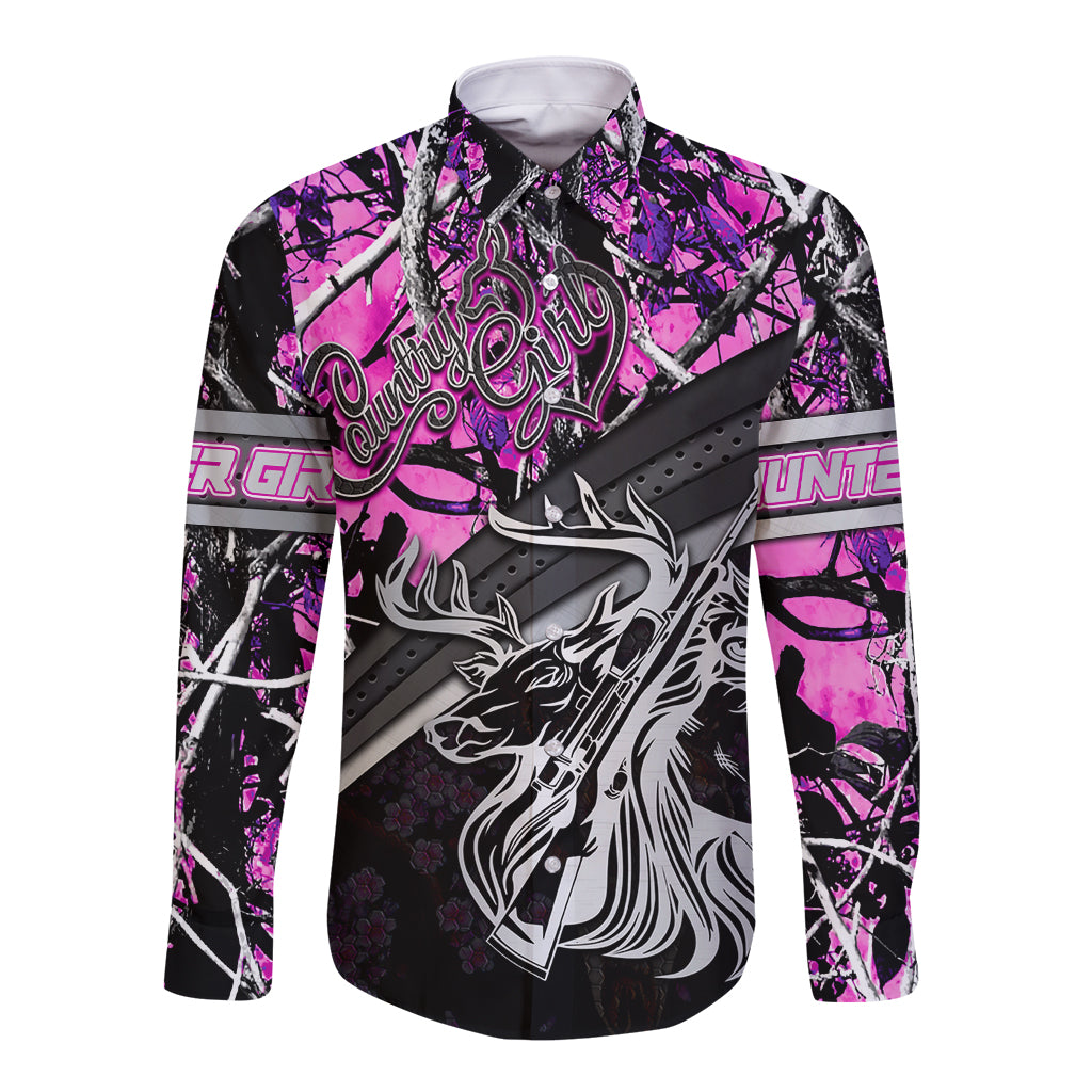 Hunt Like A Girl Long Sleeve Button Shirt Forest Purple - Wonder Print Shop