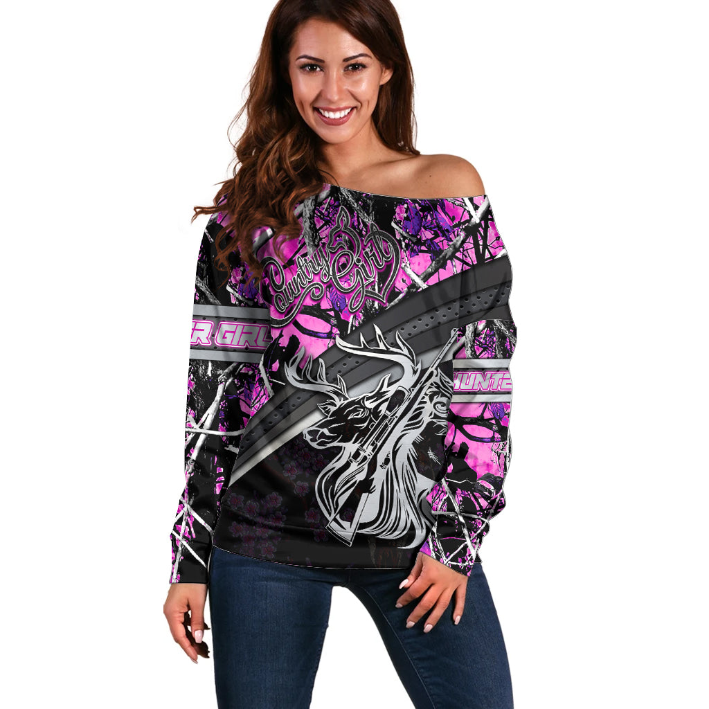 Hunt Like A Girl Off Shoulder Sweater Forest Purple - Wonder Print Shop