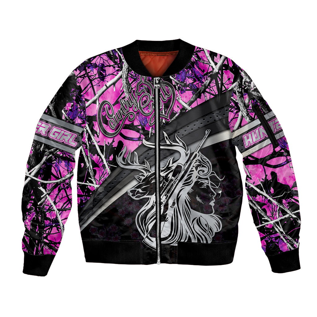 Hunt Like A Girl Sleeve Zip Bomber Jacket Forest Purple - Wonder Print Shop