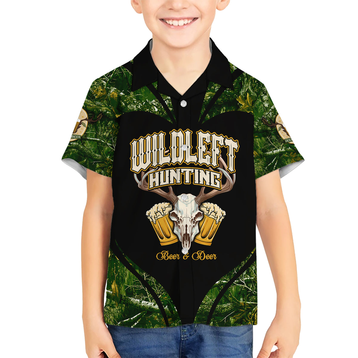 Wildlife Hunting Kid Hawaiian Shirt Beer And Deer - Wonder Print Shop