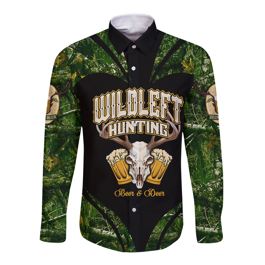 Wildlife Hunting Long Sleeve Button Shirt Beer And Deer - Wonder Print Shop