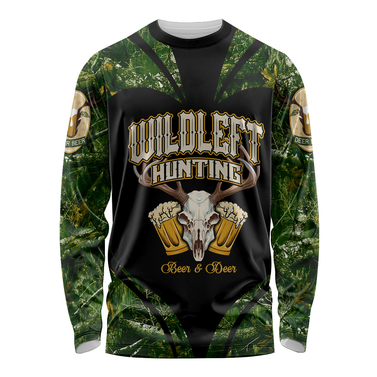 Wildlife Hunting Long Sleeve Shirt Beer And Deer - Wonder Print Shop