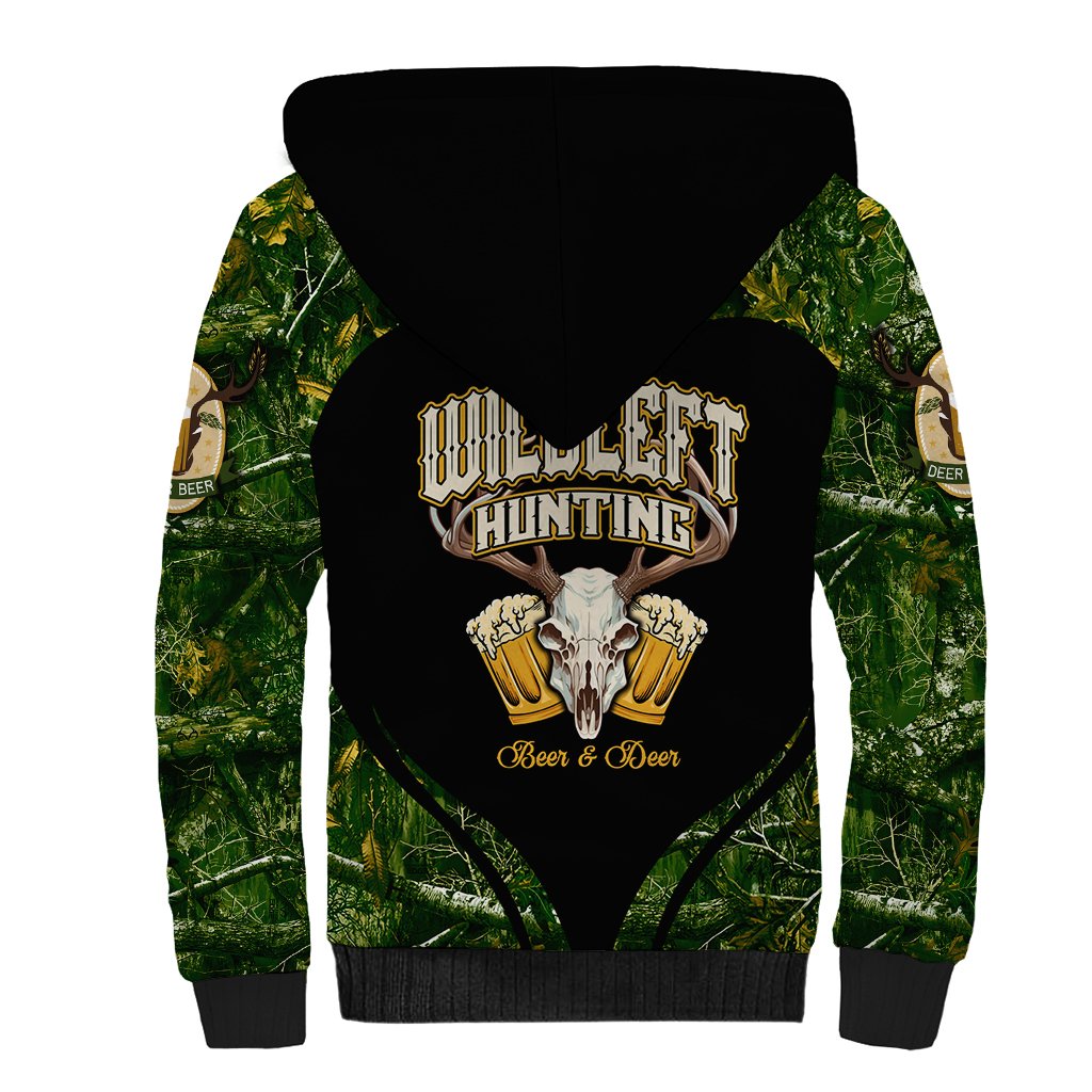 Wildlife Hunting Sherpa Hoodie Beer And Deer - Wonder Print Shop