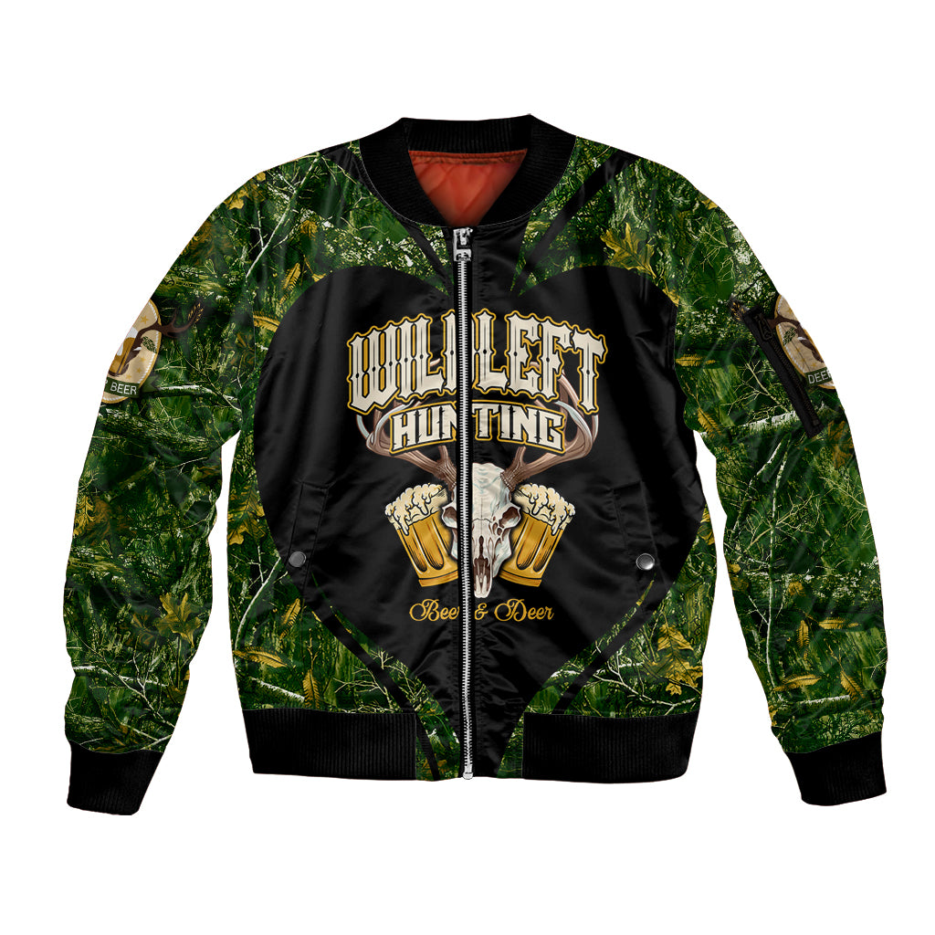 Wildlife Hunting Sleeve Zip Bomber Jacket Beer And Deer - Wonder Print Shop