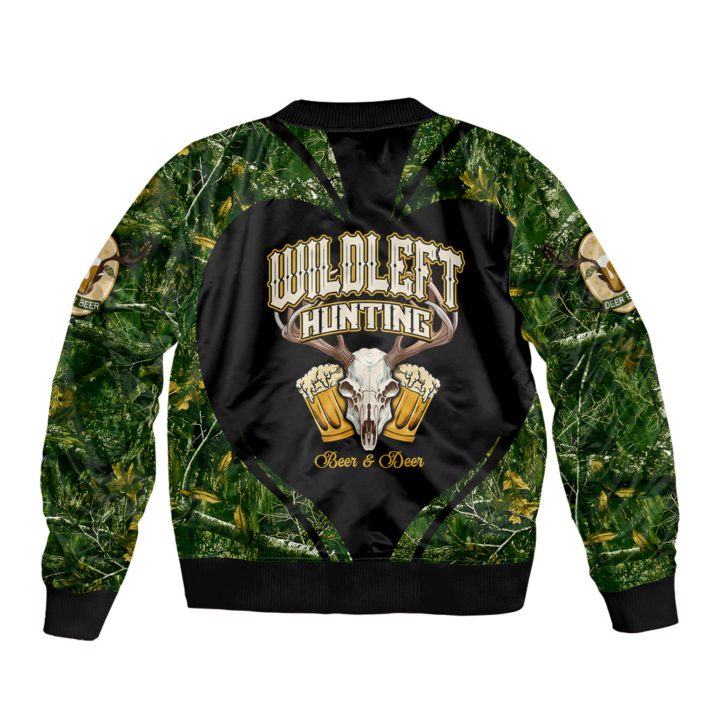 Wildlife Hunting Sleeve Zip Bomber Jacket Beer And Deer - Wonder Print Shop