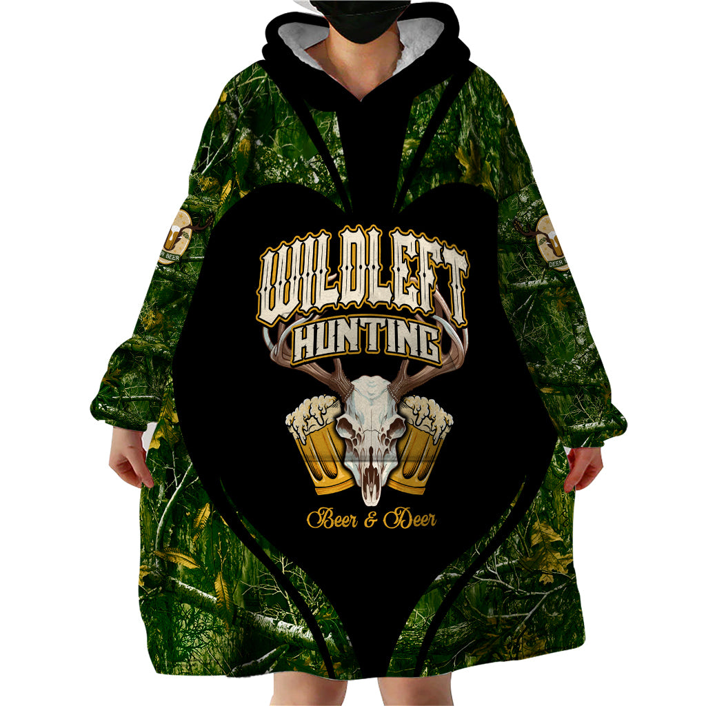 Wildlife Hunting Wearable Blanket Hoodie Beer And Deer - Wonder Print Shop