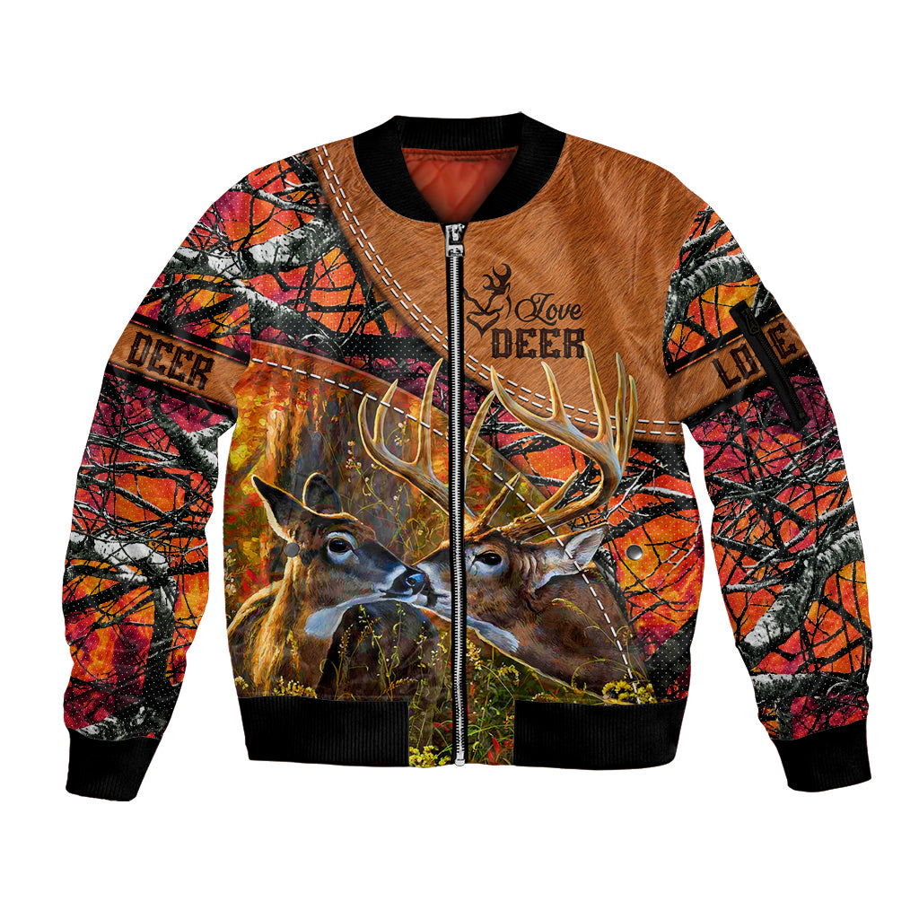 Love Deer Sleeve Zip Bomber Jacket Deer Hunting Realtree Fire - Wonder Print Shop